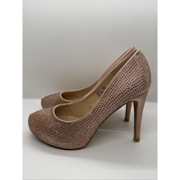 Pink Rhinestone Embellished Round Toe Stiletto Heels Pumps Size 7.5 US - Picture 6 of 15